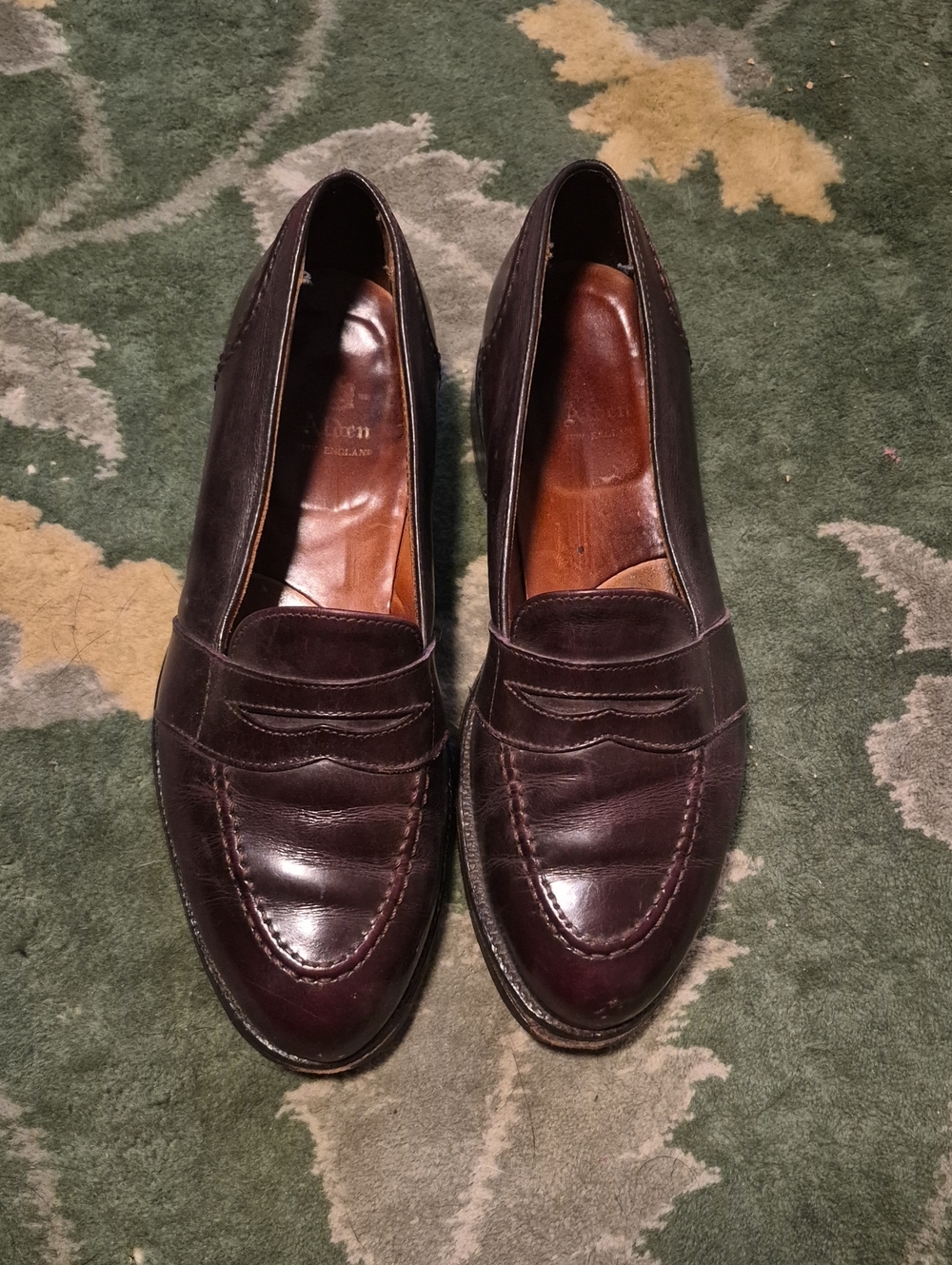Alden Men's Burgundy Leather Penny Loafers